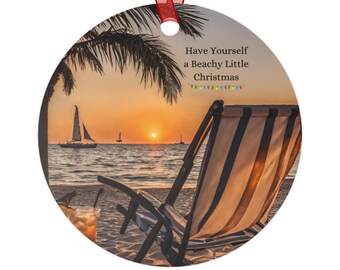 Beach Christmas Ornament: Sunset Coastal Holiday Decor Personalized Tree Decor