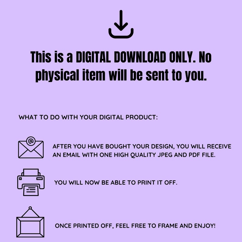 K&ouml;nnte beinhalten: Dies ist ein digitaler Download nur. Es wird kein physischer Artikel an Sie geschickt. Nachdem Sie Ihr Design gekauft haben, erhalten Sie eine E-Mail mit einer hochwertigen JPEG- und PDF-Datei. Sie k&ouml;nnen es jetzt ausdrucken. Nach dem Ausdrucken k&ouml;nnen Sie es gerne einrahmen und genie&szlig;en!