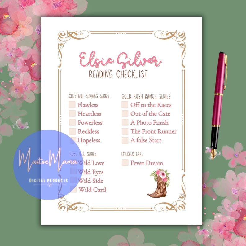 Afdrukbare leeslijst Elsie Silver, leeslogboek Elsie Silver, westerse romantiekromans, Booktok-boeken, checklist A4 A5-briefheas afbeelding 3