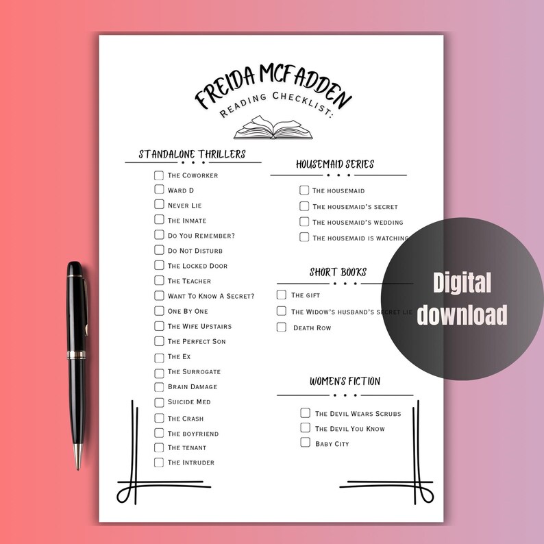Freida Mcfadden Reading Log, Printable Book Checklist, Thriller Author ...