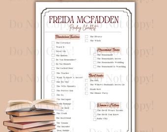 Lista de leitura imprimível de Freida McFadden, registro de leitura de thrillers, registro de leitura de Freida McFadden, rastreador de leitura em formato PDF A4 A5 com papel timbrado, romances Booktok