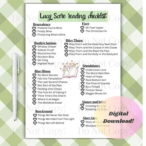 Lucy Score cozy reading checklist printable, Lucy Score romance novel book list, book journey checklist for Lucy series and standalones image 3