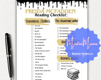 Lista de verificação de livros de suspense de Freida McFadden em PDF, rastreador de leitura para impressão, lista de verificação de livros de Freida para impressão, registro de leitura de suspense, booktok