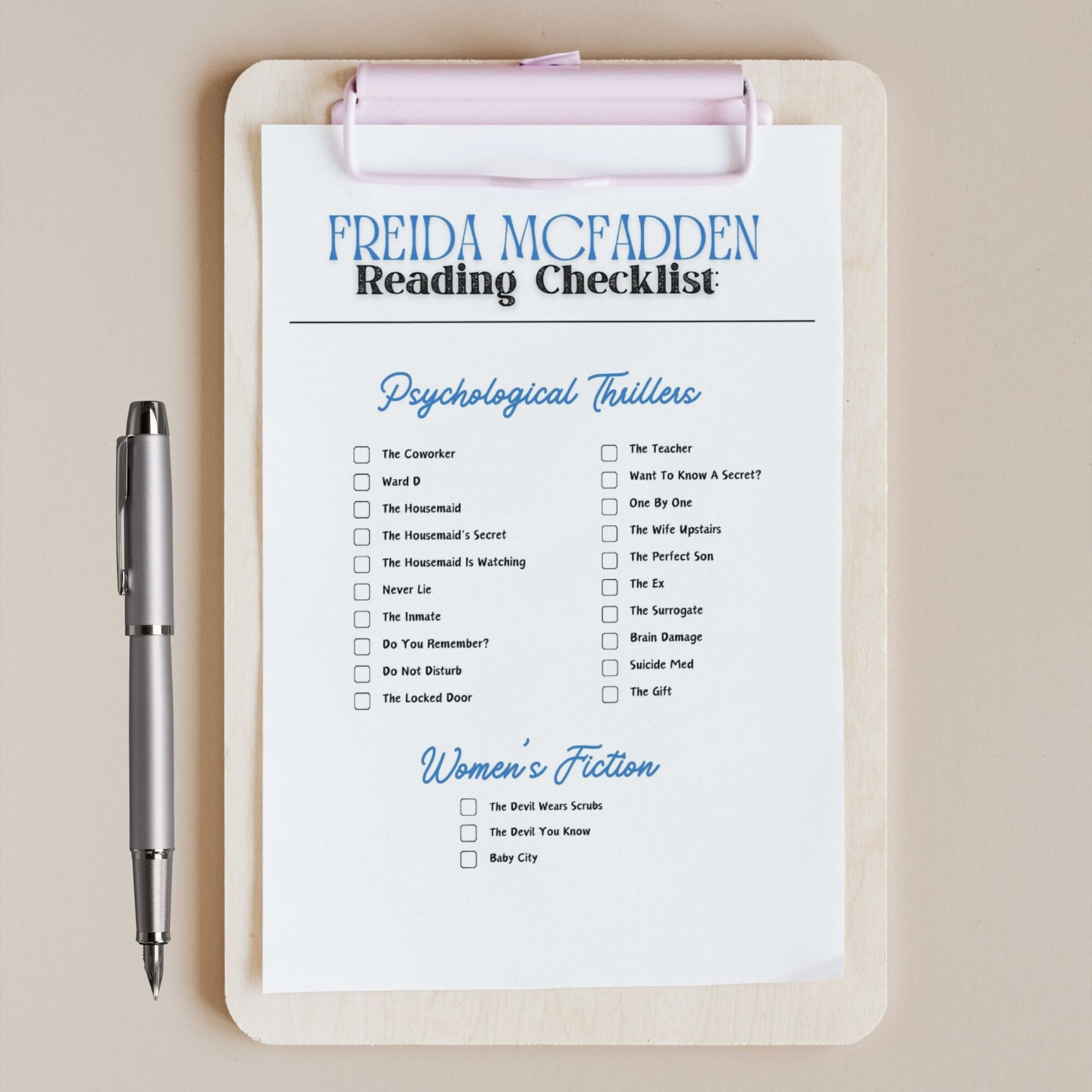 Freida Mcfadden Reading Log Printable Reader Tracker Freida Thriller Books Printable Checklist