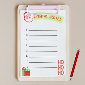 Santa-inspired traditional Christmas wish list printable, holiday wish list for children, 3 sizes Christmas gift list instant download