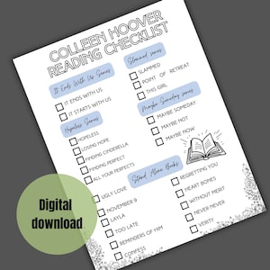 Colleen Hoover blue cozy reading session book checklist, coho reading log digital download, romance novels reading log, book worm image 2