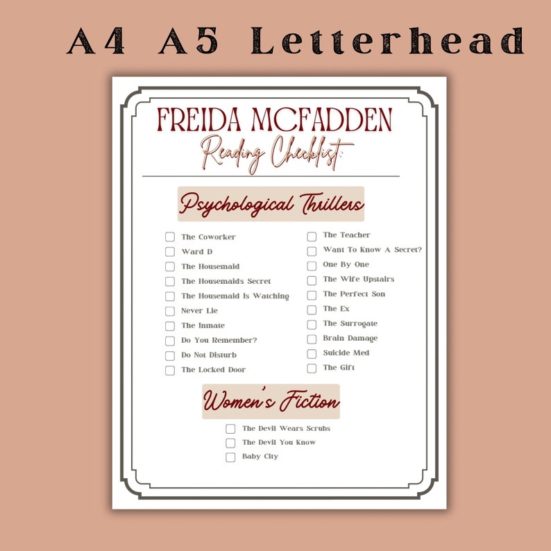 Freida Mcfadden Printable Checklist Thriller Book Log Freida Mcfadden Freida Mcfadden Printable Checklist Thriller Book Log Freida Mcfadden