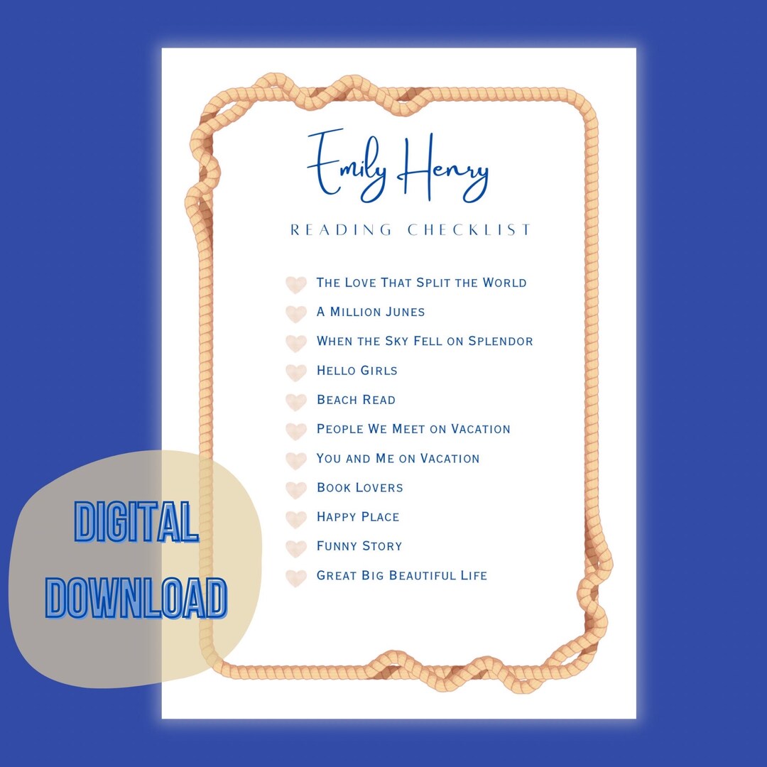 Emily Henry Reading Checklist Printable, Emily Henry Books Printable ...
