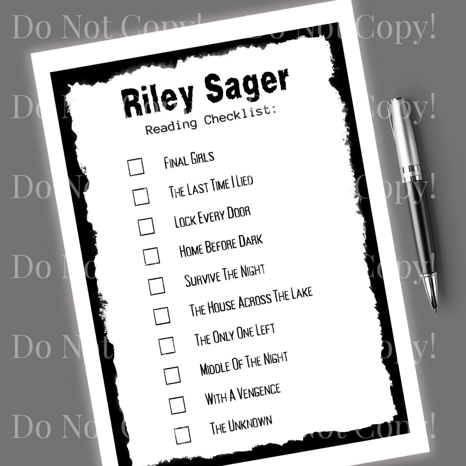 Riley Sager Reading Checklist, Thriller Author Reading Tracker, Riley ...