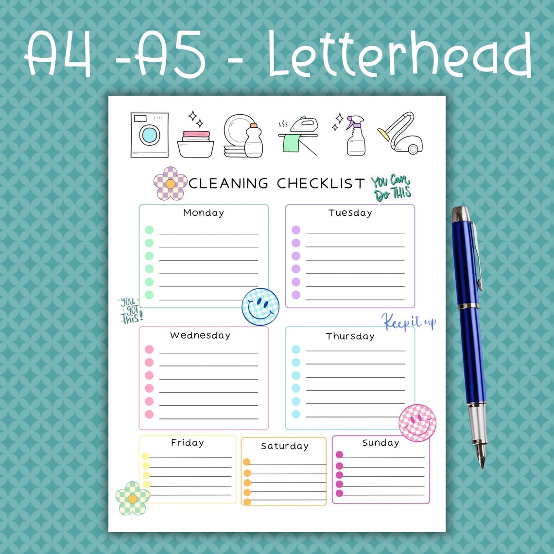 Vibrant Printable Cleaning Checklist, Motivational Weekly Cleaning ...