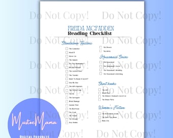 Lista de livros de Freida McFadden, rastreador de leitura imprimível, livros de suspense, lista de romances de suspense