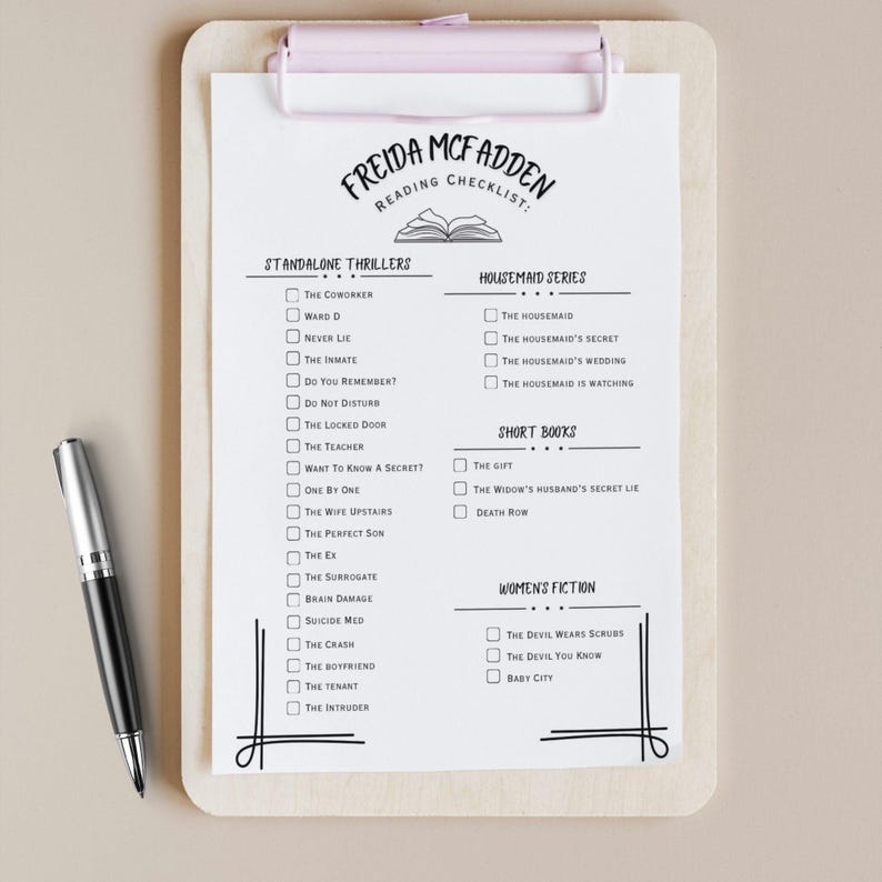 Freida Mcfadden Reading Log, Printable Book Checklist, Thriller Author ...