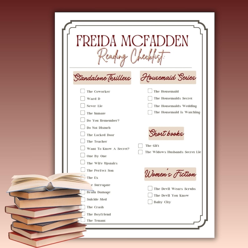 Freida Mcfadden Printable Reading Checklist, Thriller Book Log, Freida ...