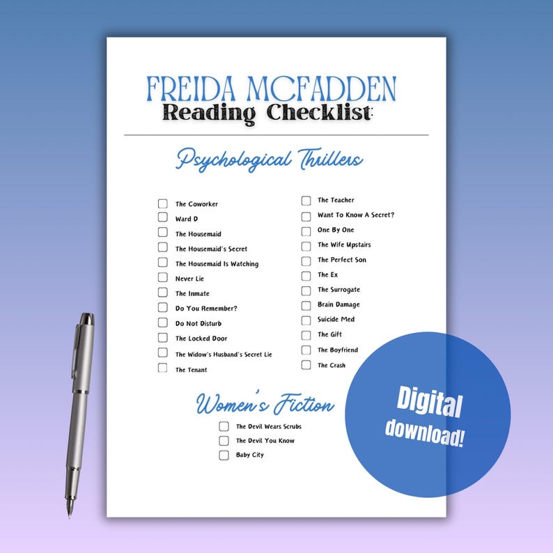 Freida Mcfadden Book Checklist, Printable Reader Tracker, Freida ...