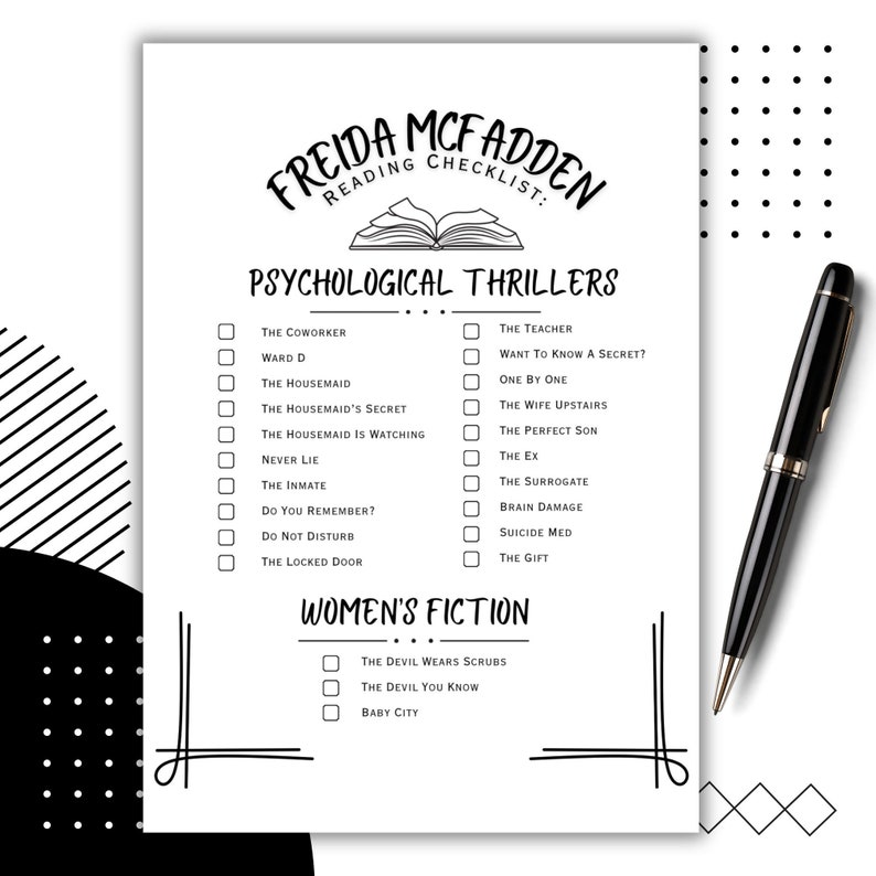 Freida mcfadden book list reading log printable checklist thriller