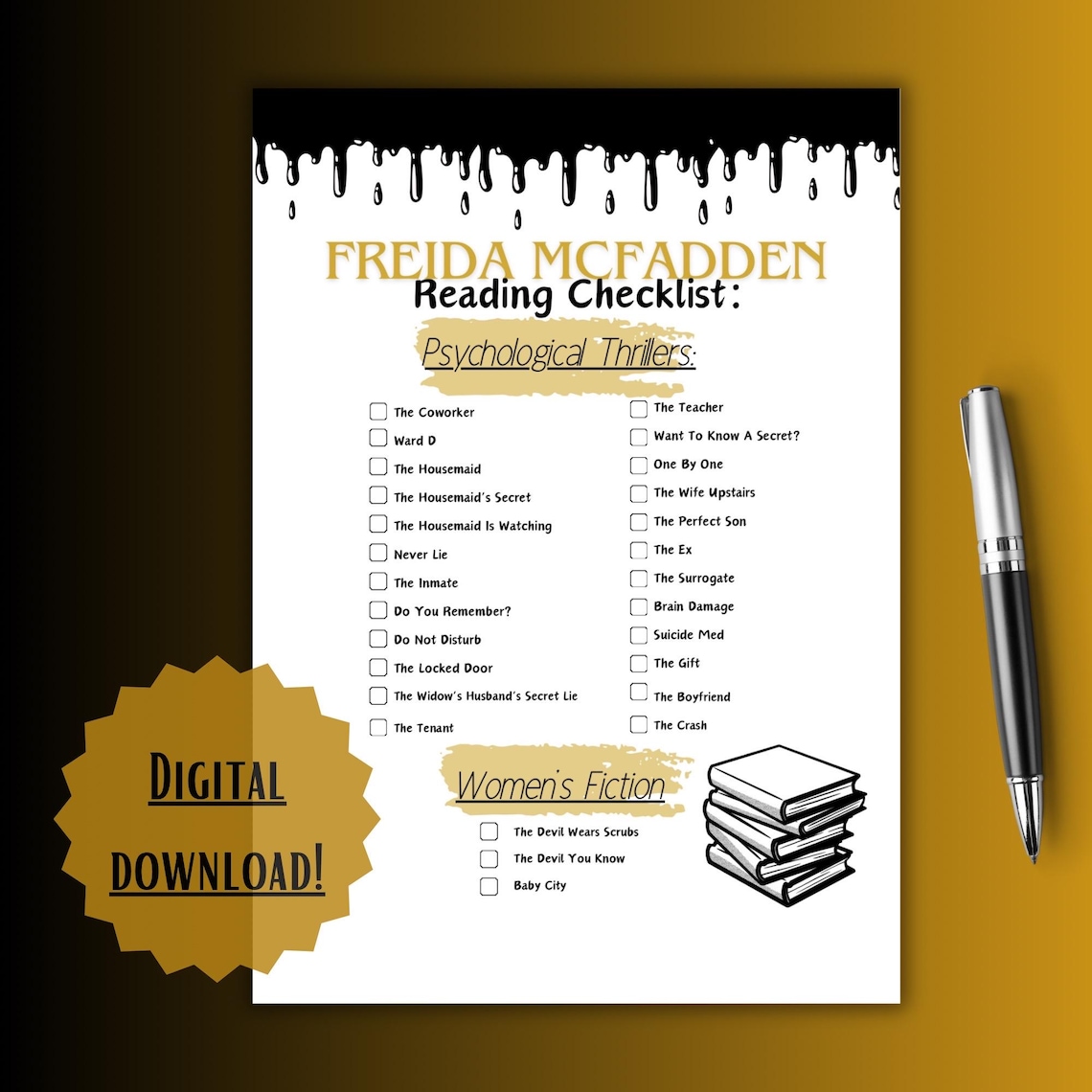 Freida Mcfadden Thriller Book Checklist Pdf, Printable Reader Tracker ...