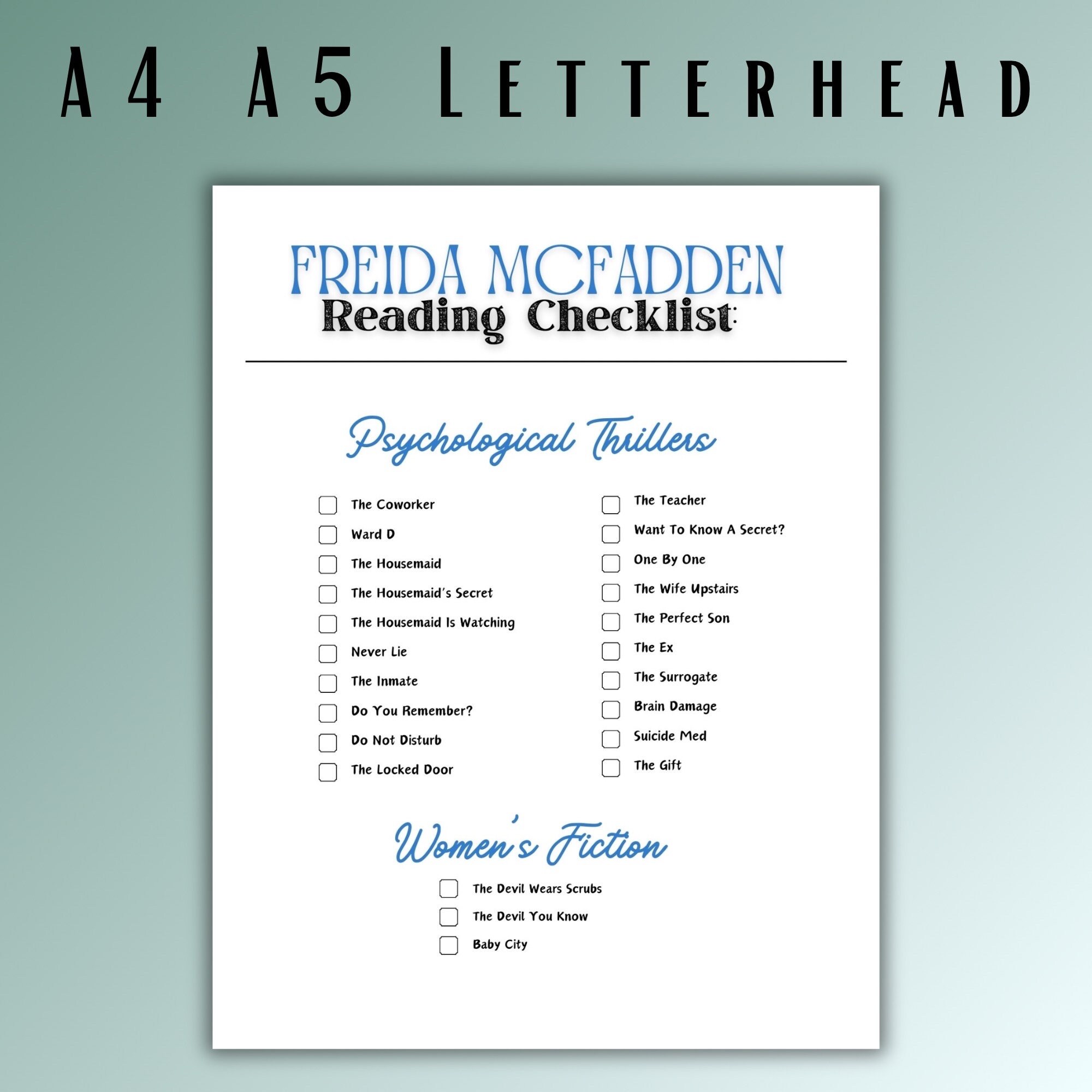 Freida mcfadden reading log printable reader tracker freida thriller