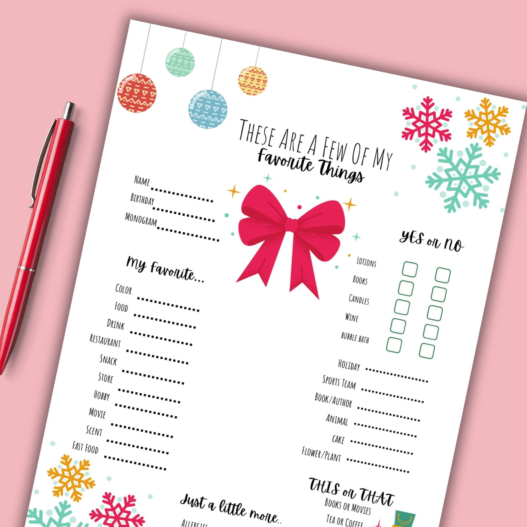 Christmas Questionnaire Pdf, these Are a Few of My Favorite Things