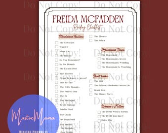 Lista de leitura imprimível de Freida McFadden, registro de livros de suspense, registro de livros de Freida McFadden