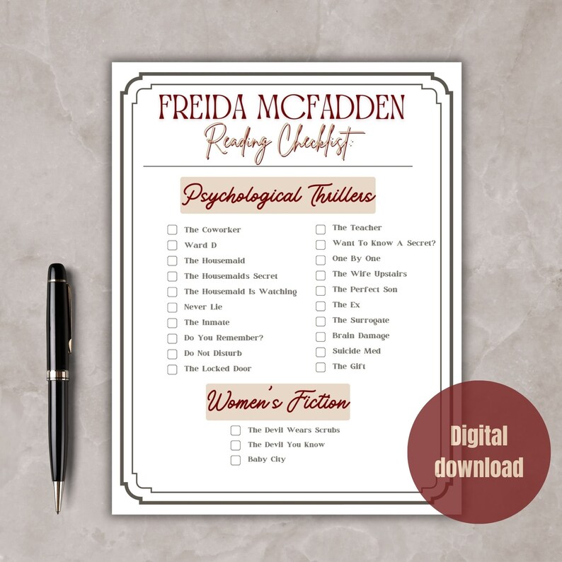 Freida Mcfadden Printable Reading Checklist, Thriller Book Log, Freida ...
