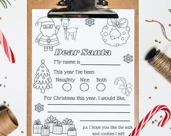 Santa List Coloring Note Letter to Santa Printable, Kids Christmas Present Ideas, Cute Hand ...