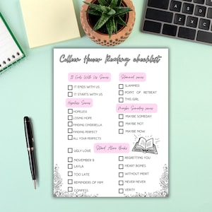 Colleen Hoover cozy reading session book checklist, coho reading log digital download, romance novels reading log, book worm, coho book list