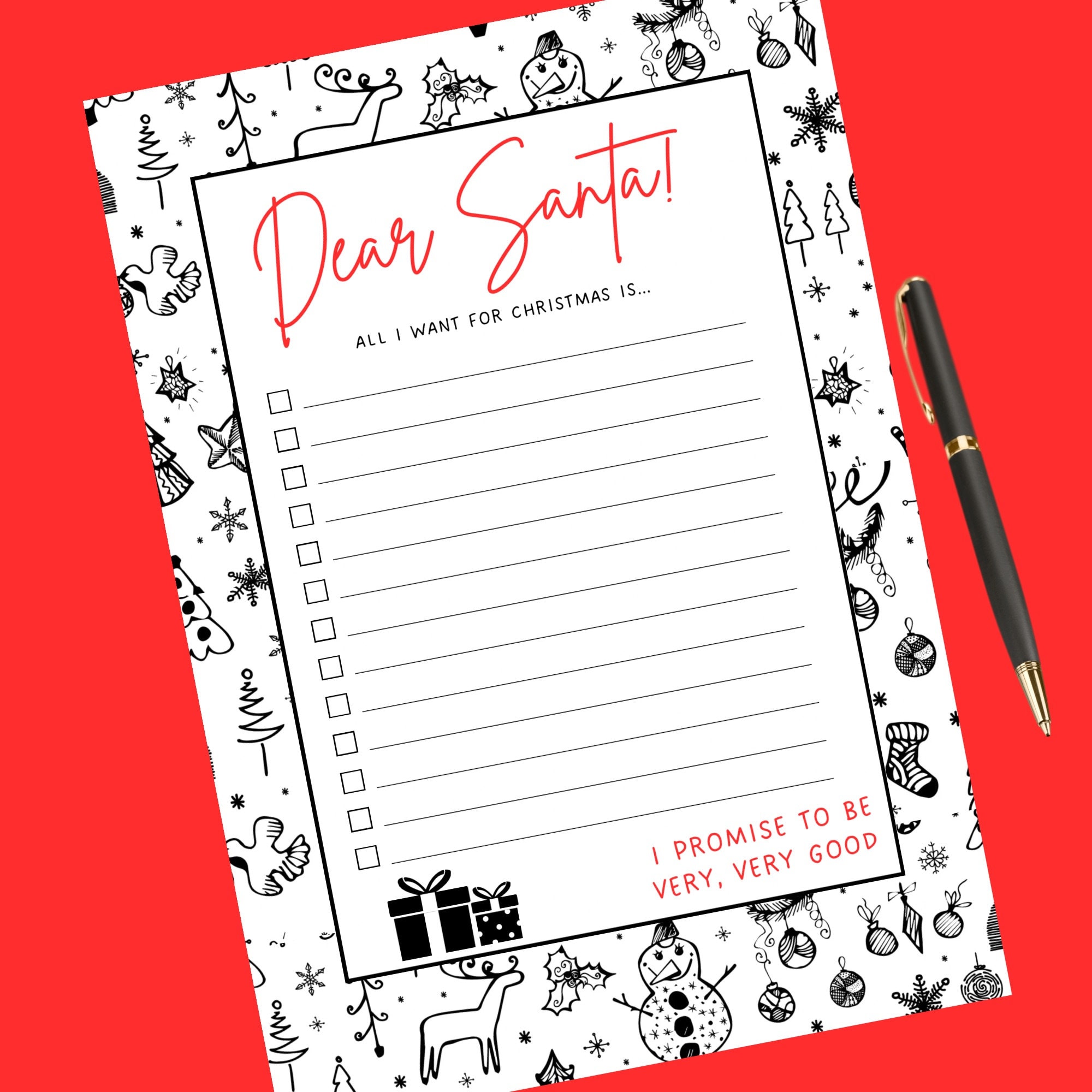 Black and White Printable Dear Santa Wishlist, Letter to Santa Pdf ...