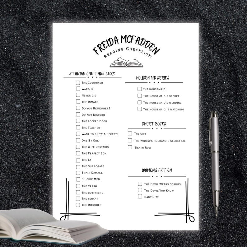 Freida Mcfadden Reading Log, Printable Book Checklist, Thriller Author ...