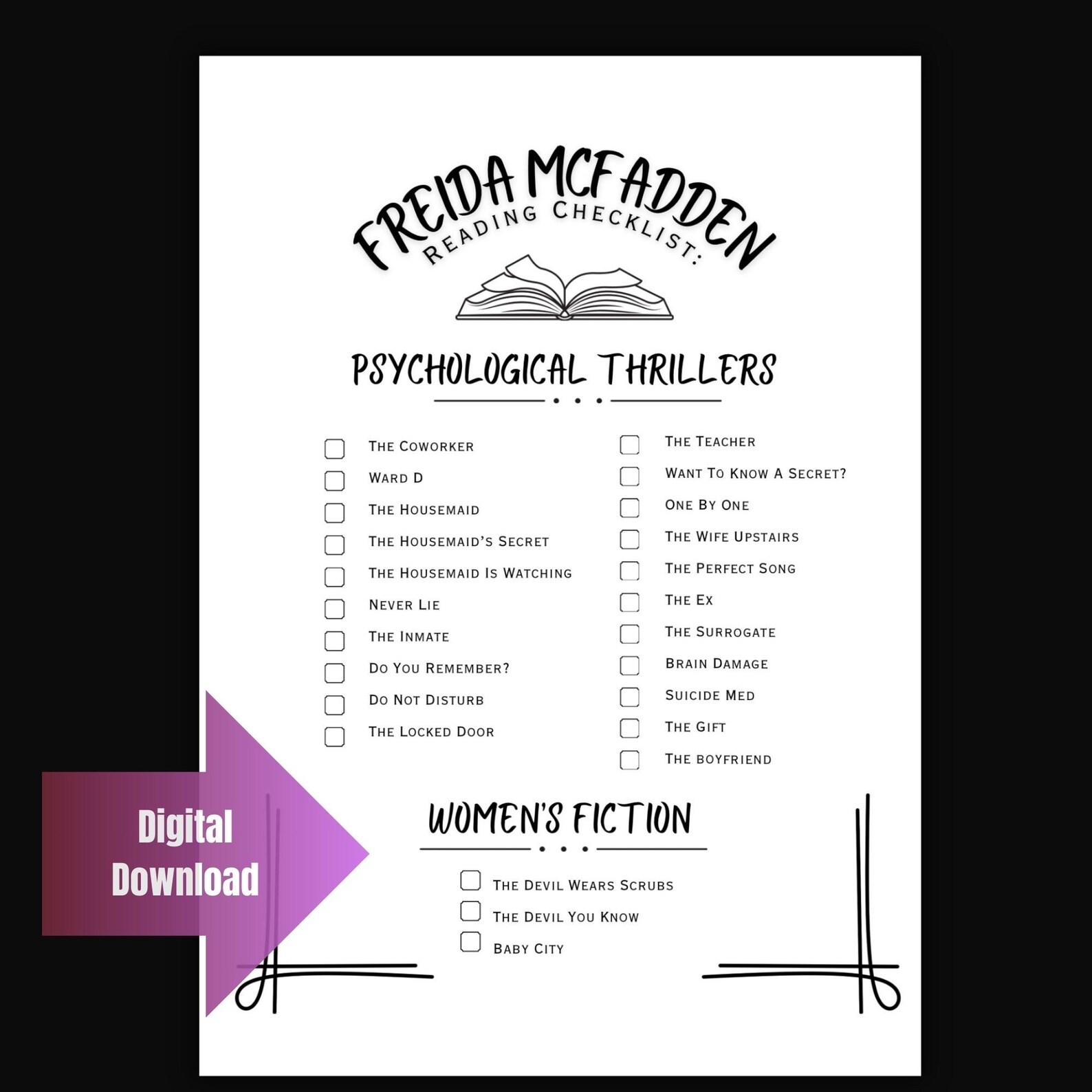 Freida Mcfadden Reading Log, Printable Book Checklist, Thriller Author ...