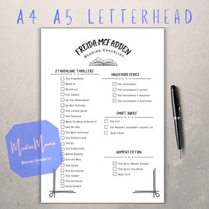Freida McFadden reading log, printable book checklist, Thriller author book checklist, pdf reading checklist, black and white print