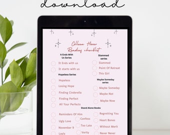 Colleen Hoover reading log pink aesthetic printable, Coho printable for book list tracker, booktok