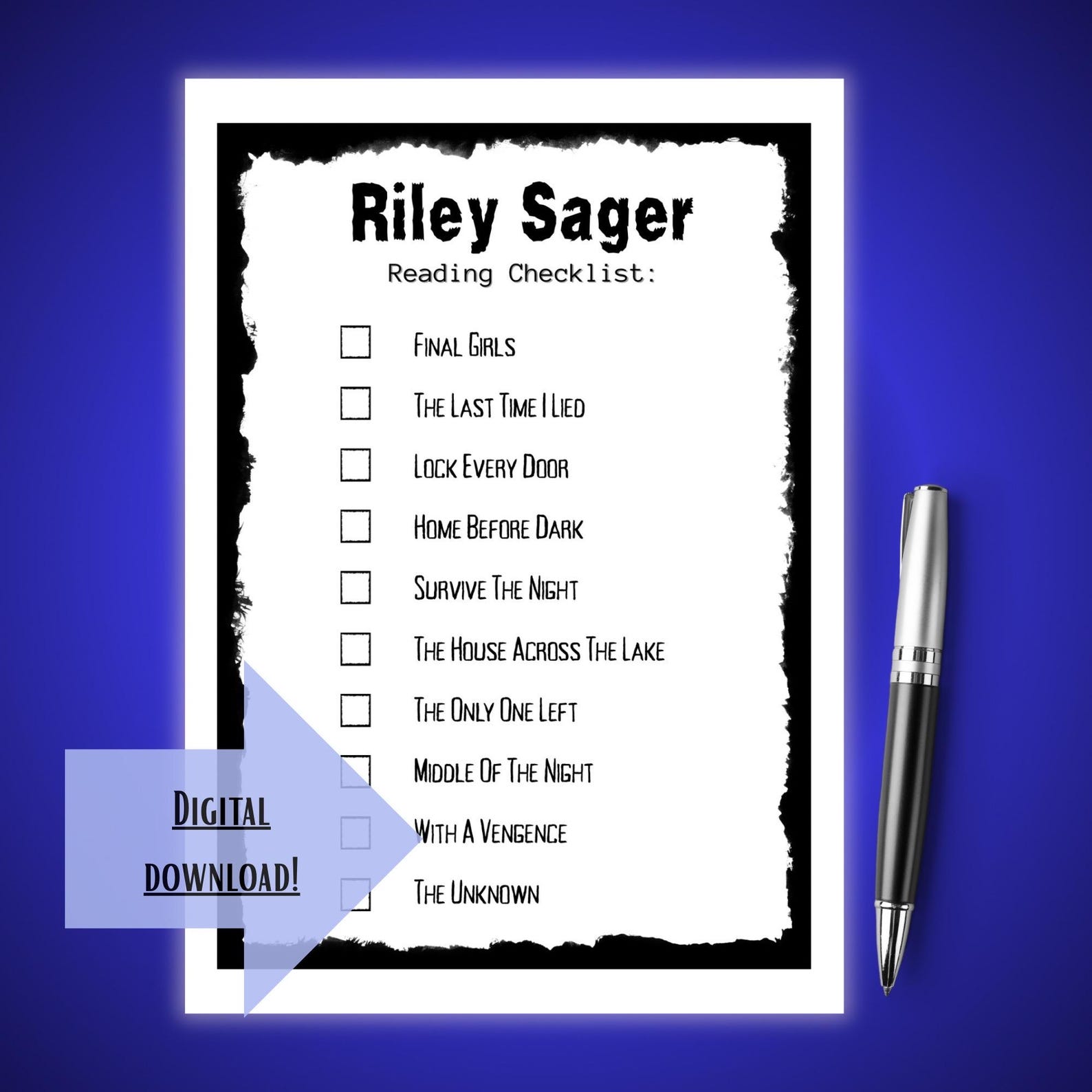 Riley Sager Reading Checklist, Thriller Author Reading Tracker, Riley ...