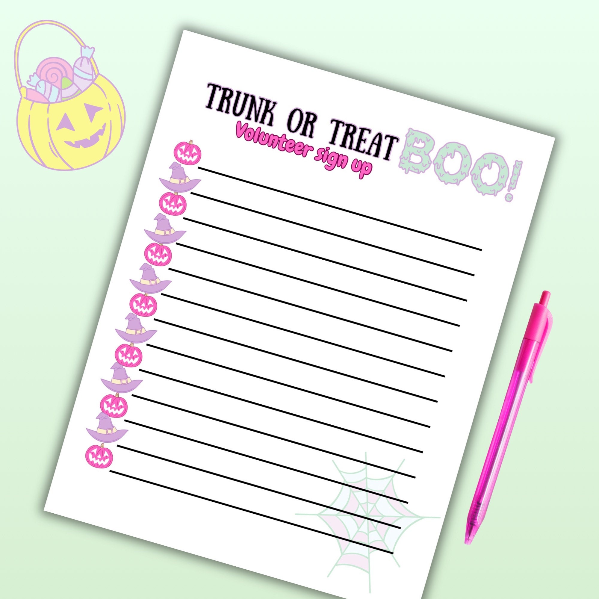 Pastel Halloween Trunk or Treat Sign up Sheet Printable, Vintage Pastel Halloween Trunk or Treat Sign up Sheet Printable, Vintage