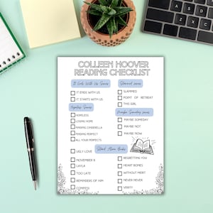 Colleen Hoover blue cozy reading session book checklist, coho reading log digital download, romance novels reading log, book worm image 3