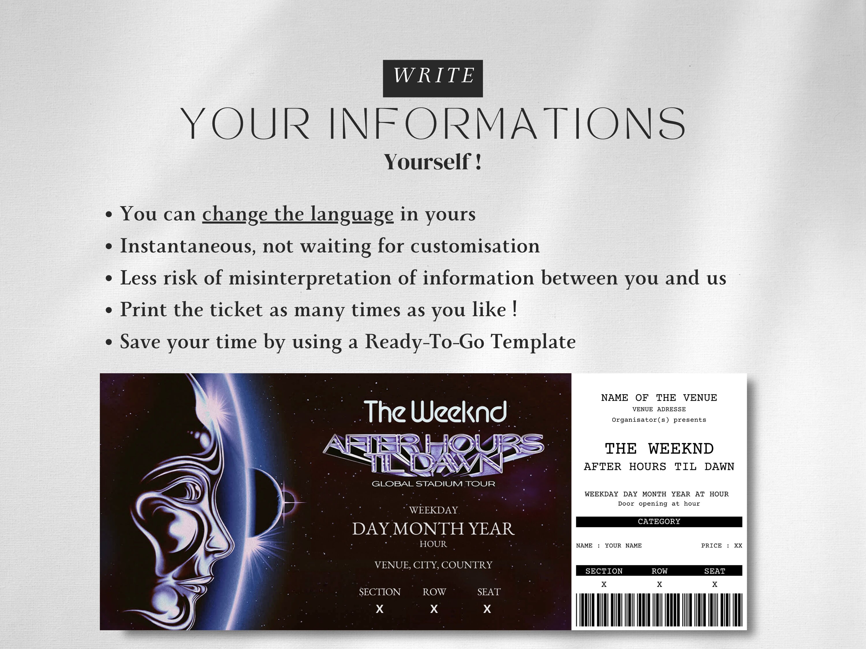 The Weeknd Editable Concert Ticket Template Canva Blue Edition Etsy Australia