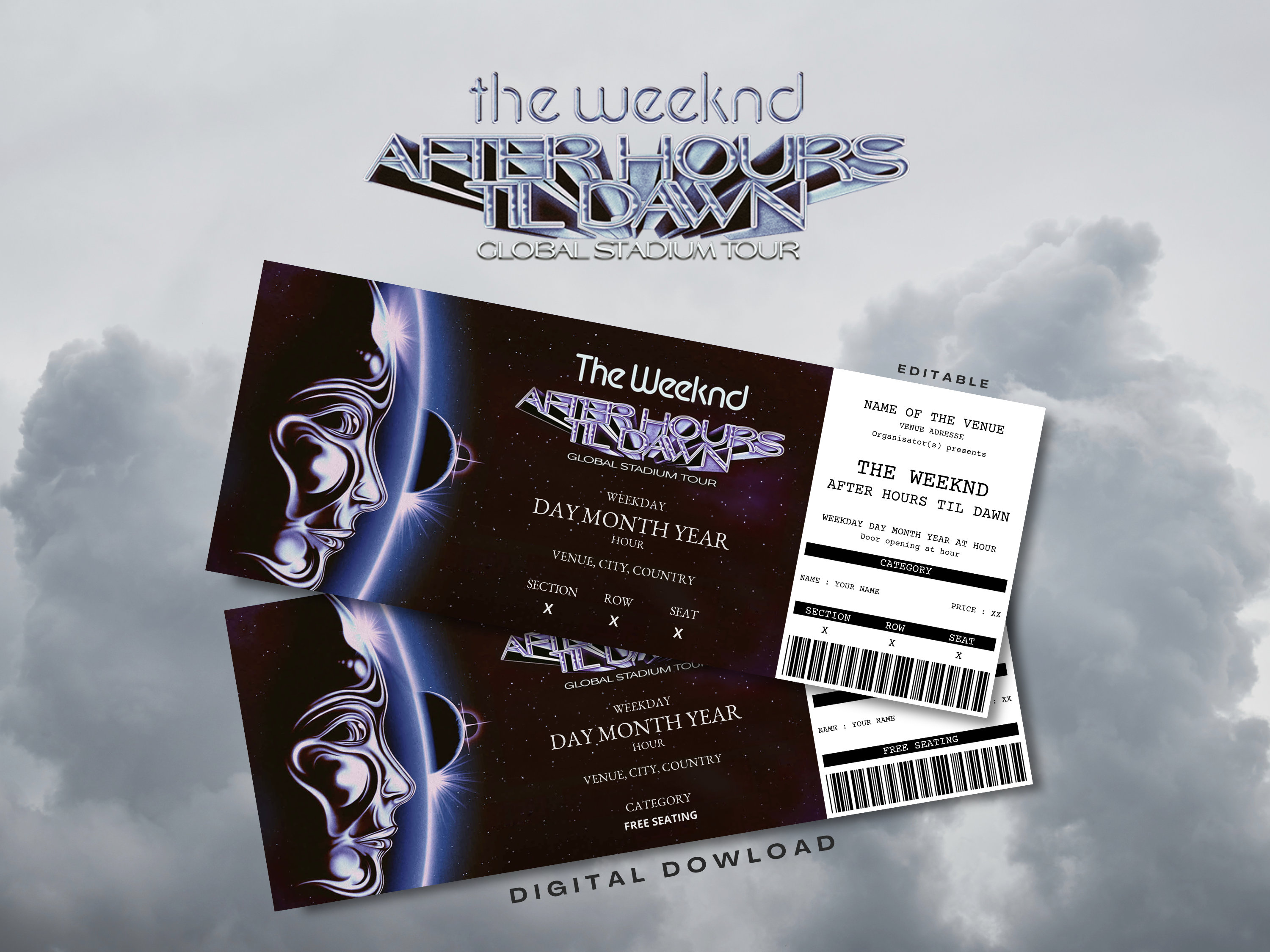 The Weeknd Editable Concert Ticket Template Canva Blue Edition Etsy Australia
