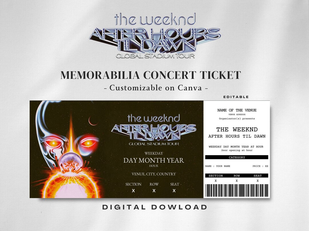 The Weeknd Editable Concert Ticket Template Canva Classic Version Customizable Event Ticket