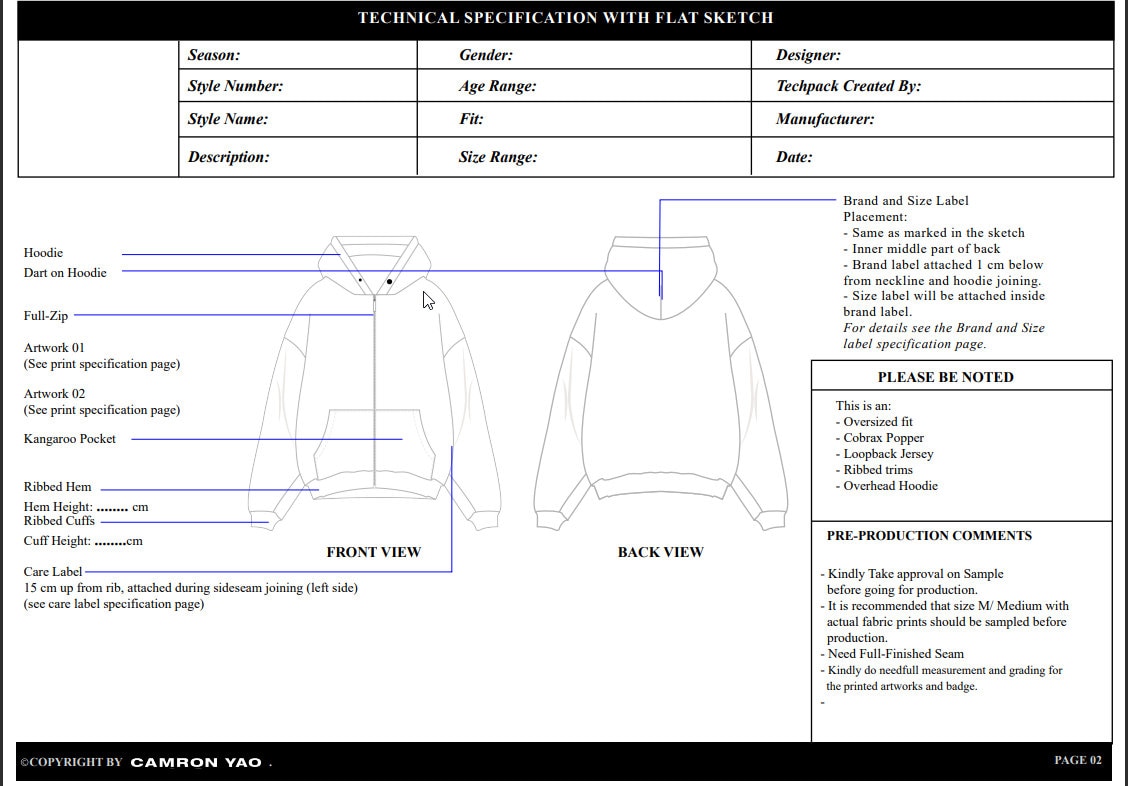 Hoodie Tech Pack Template Etsy Hoodie Tech Pack Template Etsy