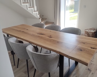 Kitchen Table, Dining Table, Live Edge Dining Table, Solid Oak Wood, Oak Dining Table, Mid Century Table, Industrial Table,