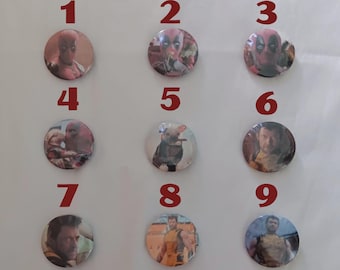 May include: Ten round buttons with different images of characters from movies. The buttons are numbered 1 through 10.