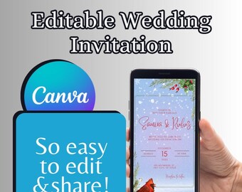 Electronic Invitation, Winter Smartphone Evite, Christmas Digital Template, Wedding Mobile Invite, Instant Download, SMS