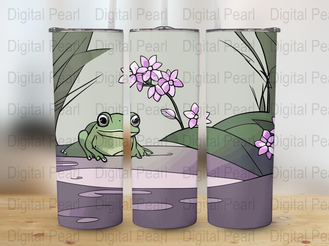 Frogs, Flowers and Frogs 20 Oz Skinny Tumbler Sublimation Wrap Design ...
