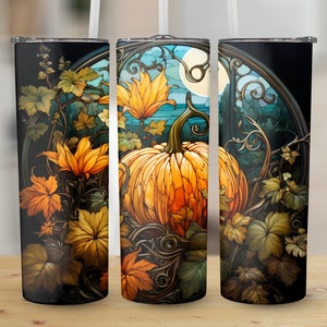 Stained Glass Pumpkin 20 oz Skinny Tumbler Sublimation Wrap Design, Straight & Tapered Wrap, Tumbler Wrap, Tumbler PNG, Instant Download