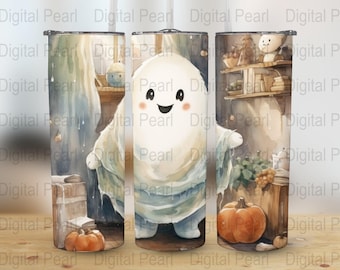 kawaii ghost Halloween 20 oz Skinny Tumbler Sublimation Wrap Design, Straight & Tapered Wrap, Tumbler Wrap, Tumbler PNG, Instant Download