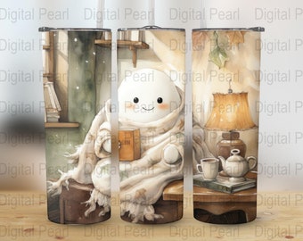 Kawaii ghost Halloween 20 oz Skinny Tumbler Sublimation Wrap Design, Straight & Tapered Wrap, Tumbler Wrap, Tumbler PNG, Instant Download