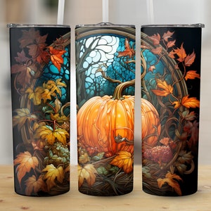 Stained Glass Pumpkin 20 oz Skinny Tumbler Sublimation Wrap Design, Straight & Tapered Wrap, Tumbler Wrap, Tumbler PNG, Instant Download
