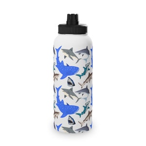 Save Sharks Stainless Steel Water Bottle, great for shark lovers, save sharks birthday and Christmas gift