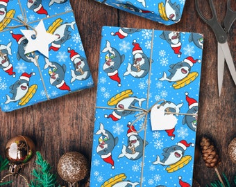 Sharks Wrapping Paper Custom Gift Christmas Wrap Papers with Santa Hats