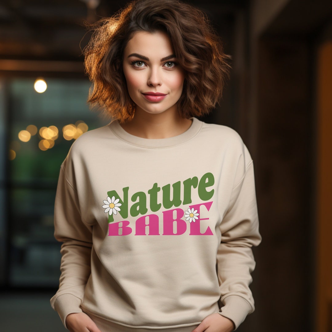 Nature Babe Sweatshirt W/ Sleeve Print Cute Camping Christmas Etsy