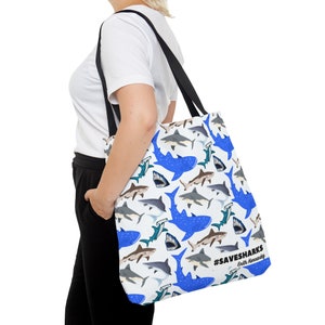Save Sharks large tote bag, washable and durable, great gift for shark lovers, save sharks lover birthday and Christmas
